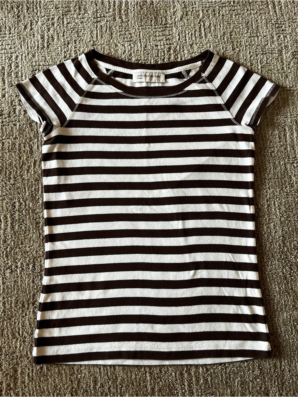 Y2k Striped cotton  Tee with brown and White Horizontal Stripes